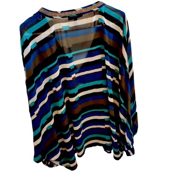 Lane Bryant 22/24 Blue‎ V Neck Blouse Batwing Sleeve Semi-sheer - Picture 2 of 7